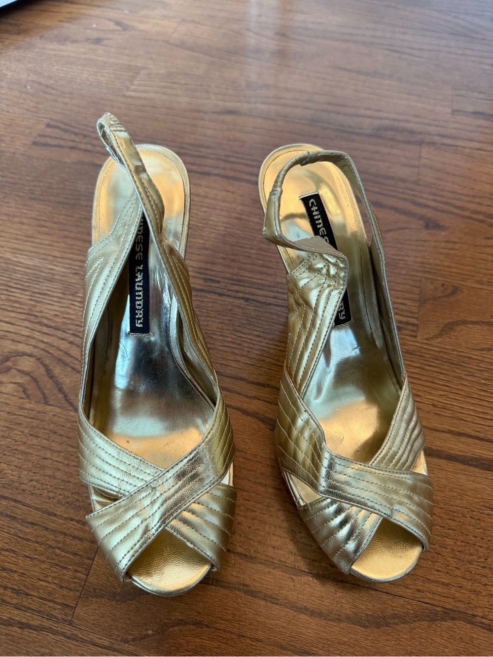 Chinese Laundry Gold Metallic Slingback Peep-Toe Heels Size 8
